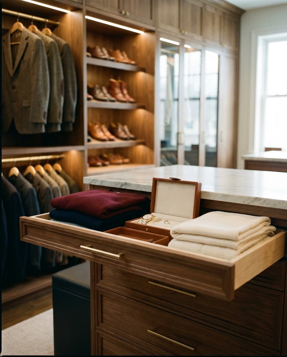 Open closet with clothing, shoes, and a keepsake box — easily thousands in replacement cost