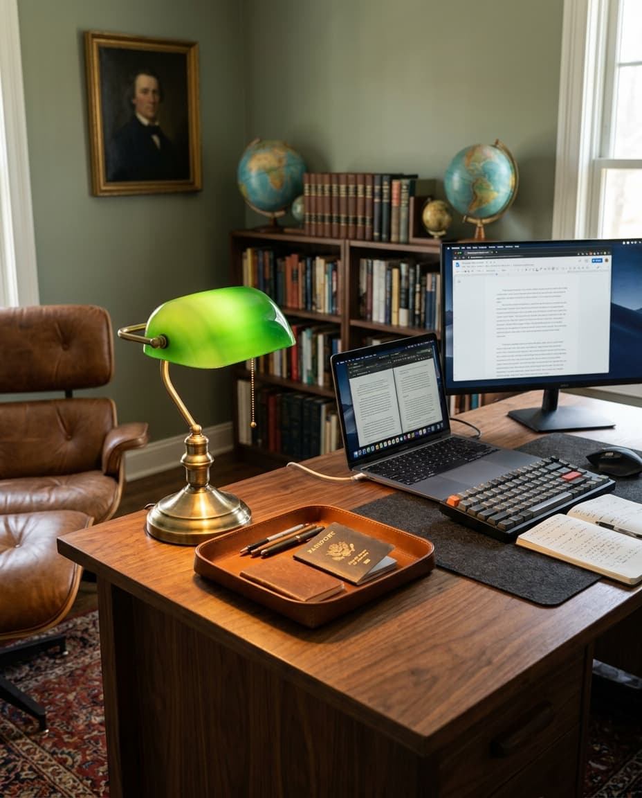 Home office desk with laptop, monitor, and peripherals — document the serial numbers