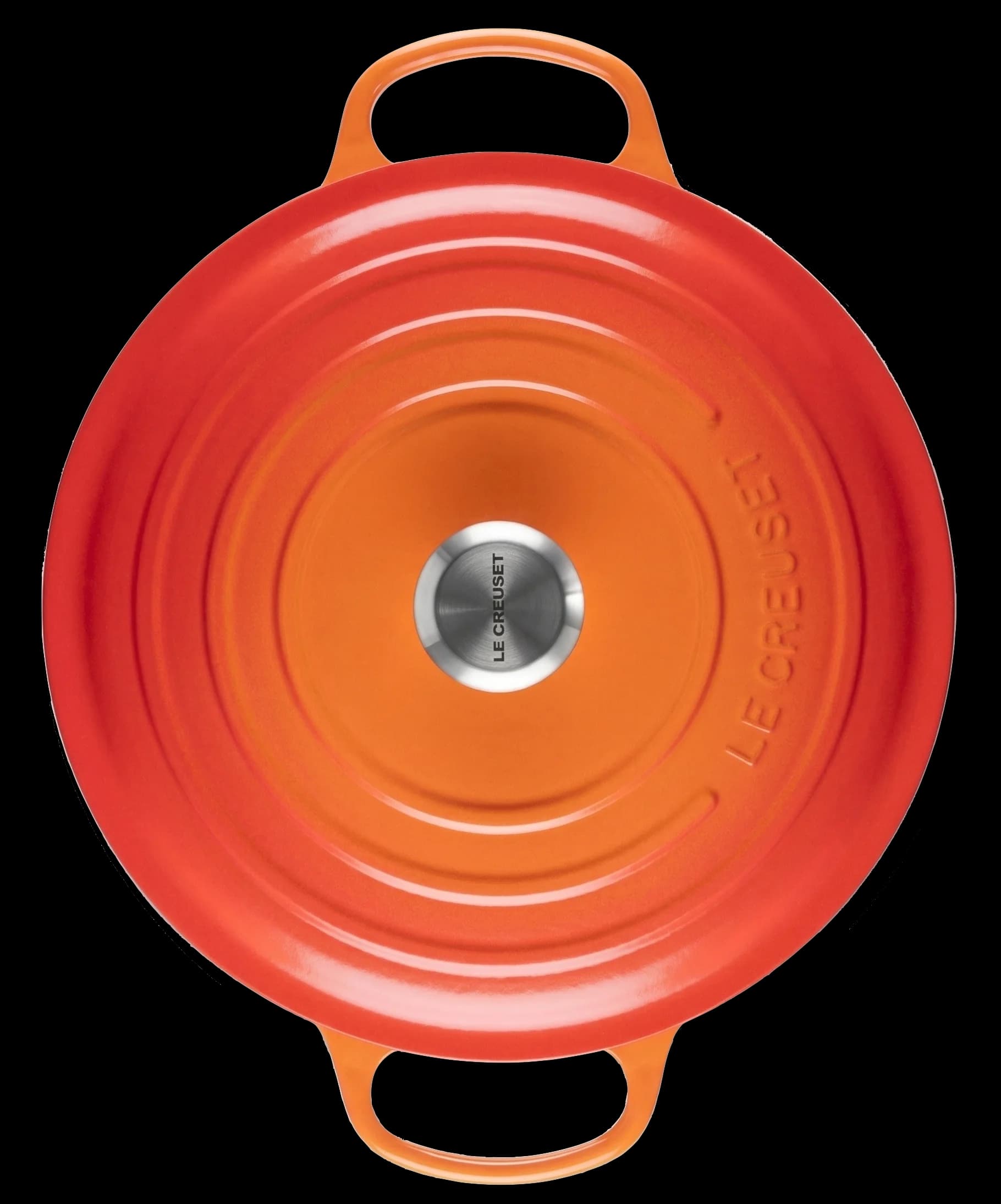 Le Creuset round Dutch oven in flame orange